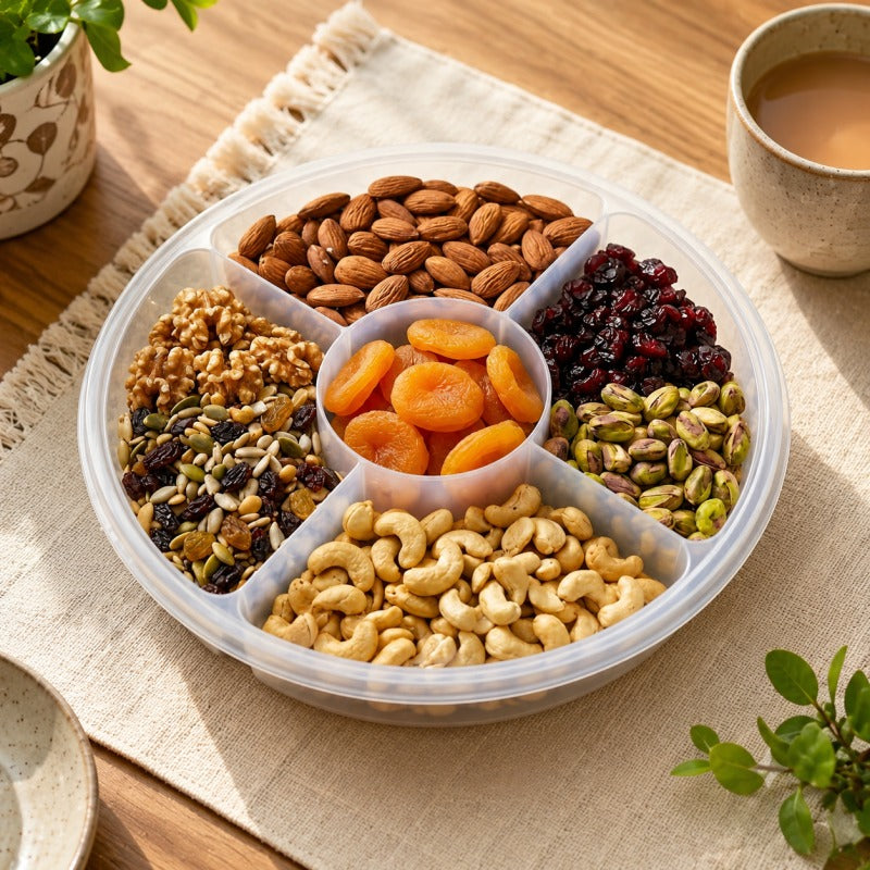 5-Section Transparent Snack Storage Container