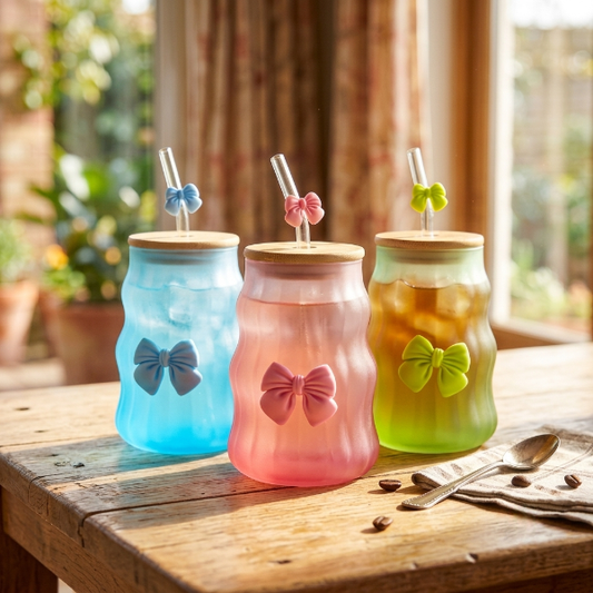 4PCs Frosted Glass with Wooden Lid