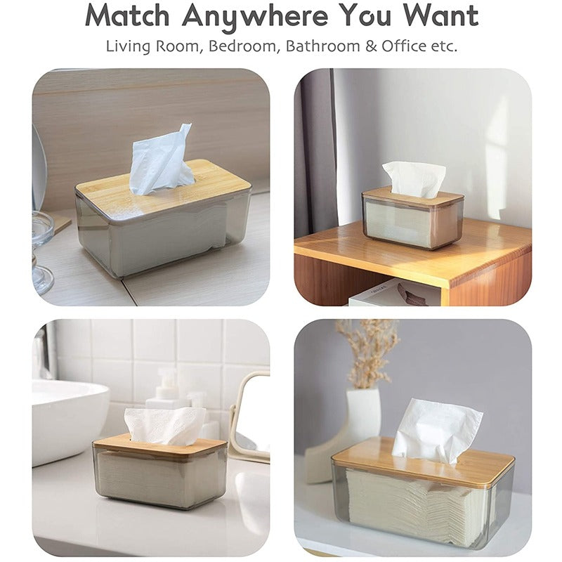 Acrylic Tissue Box With Bamboo Wood Lid