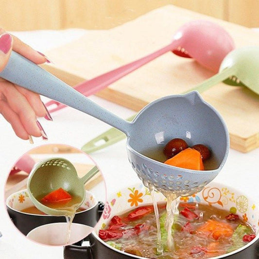 Long Handle 2 In 1 Cooking Colander Slotted Spoon. - Duvera