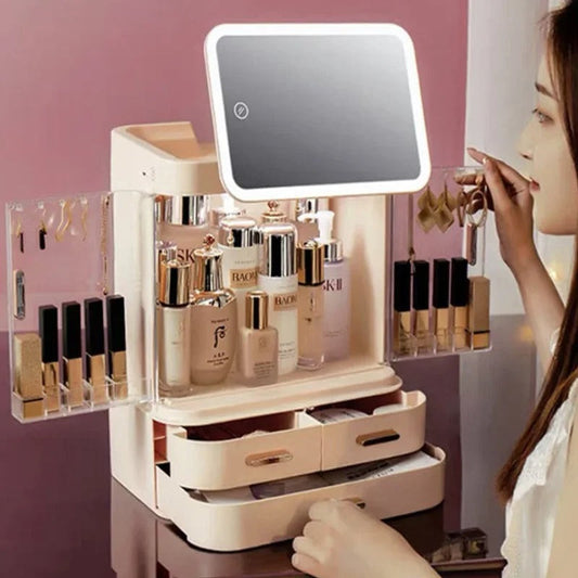 Large Capacity Makeup & Cosmetic Organizer with LED Mirror