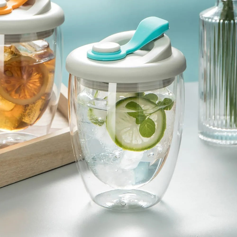 Double Wall Glass Cup With Silicone Lid