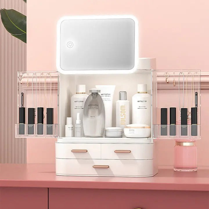 Large Capacity Makeup & Cosmetic Organizer with LED Mirror