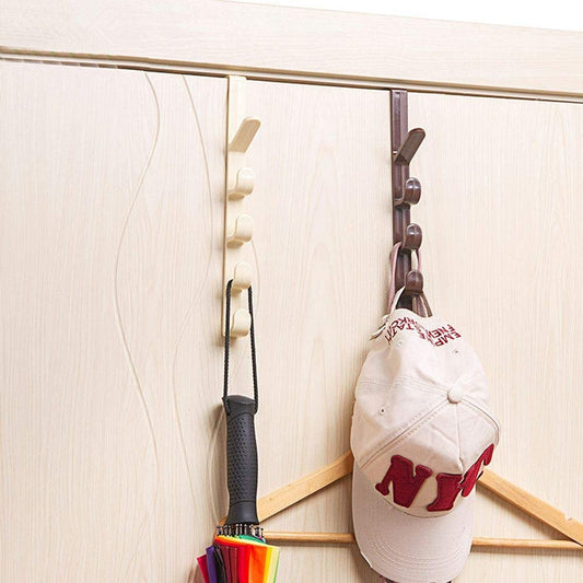 Over The Door Organizer Hanger Rack Coats Caps Clothes Holder with 5 Hooks - Duvera