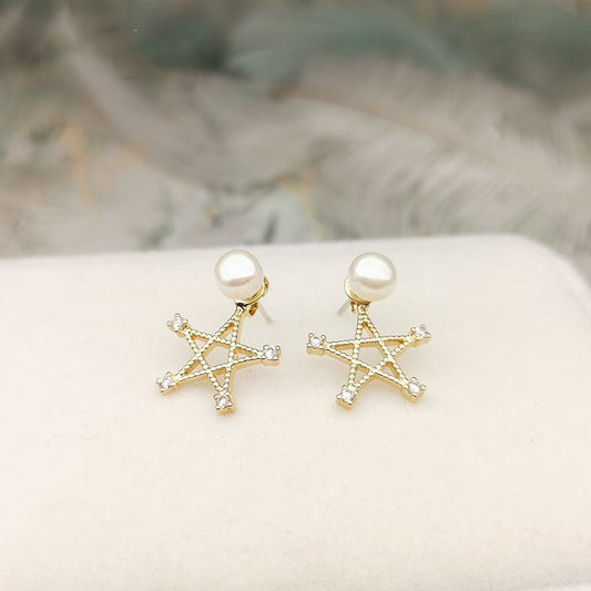 Pearl Star Shape Earrings - Duvera